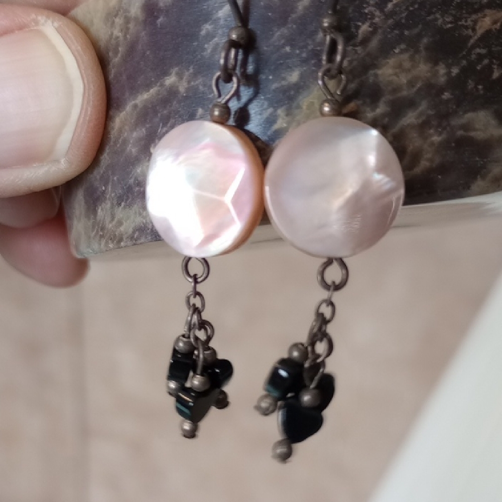 Elegant Pink MOP and Black Dangle Earrings
